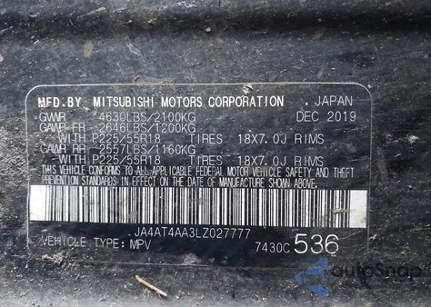 2020 Mitsubishi Eclipse Cross Le 1.5T Awc z USA, uszkodzony, nr VIN JA4AT4AA3LZ027777